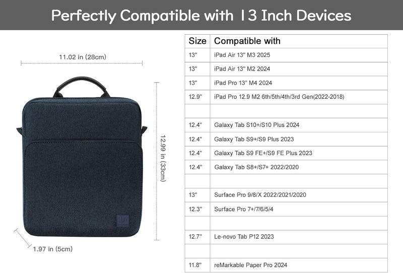 Dadanism 13 Inch Tablet Sleeve Shoulder Bag with Handle for iPad Pro 13" M4 2024, iPad Air 13", iPad Pro 12.9", Galaxy Tab S10+ Plus/S9 FE+/S9+ Plus 12.4", reMarkable Paper Pro 11.8", Indigo - Image 2
